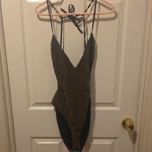 PrettyLittleThing Glittery Black and Gold Fabric